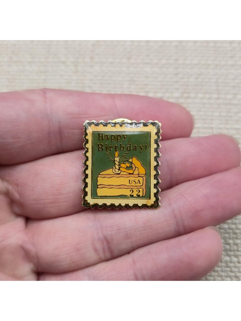 1987 USPS Happy Birthday 22 Cent Commemorative Stamp Enamel Lapel Pin A7996